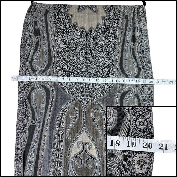 Oversized Paisley Tapestry Scarf Swirl Black White Gray 77" X 20" - Picture 9 of 11